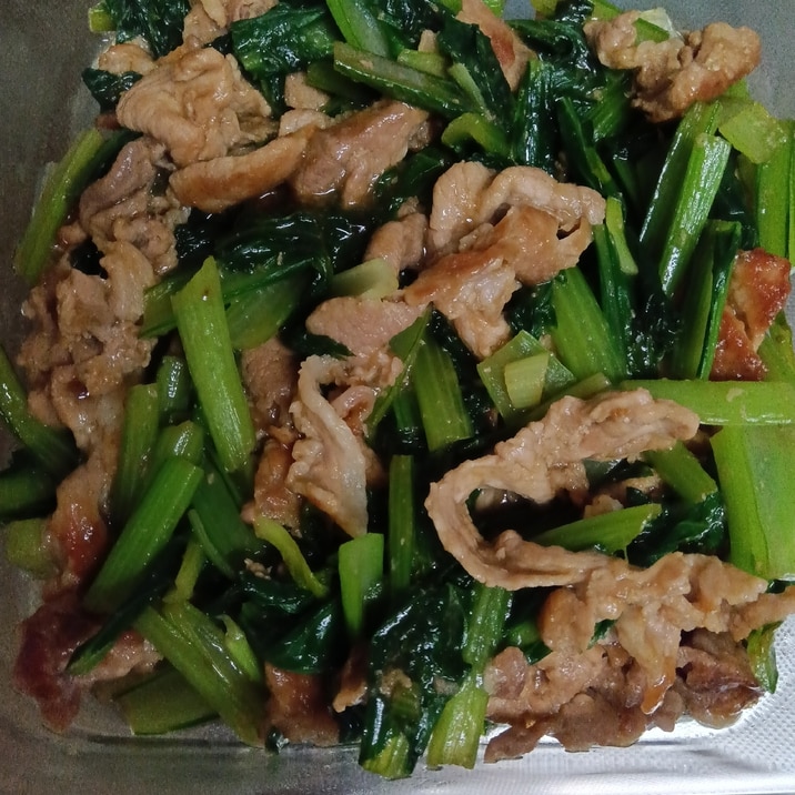 豚こま と小松菜のオイスターソース炒め